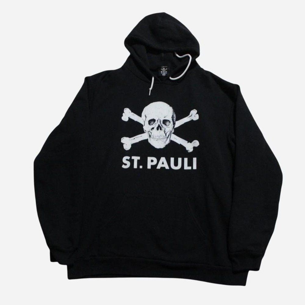 Mens Y2K Style Bundesliga FC St Pauli Skull Grunge Goth Black Pullover Hoodie - Picture 2 of 7
